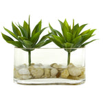 Nearly Natural 6.5" Artificial Mini Agave Succulent Arrangement in Glass Vase