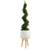 Nearly Natural T2191 4’ Cypress Spiral Topiary Artificial Tree in White Planter