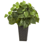 Nearly Natural 17``Pothos Artificial Plant in Embossed Black Planter