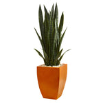 Nearly Natural 9193 4' Artificial Green Sansevieria Plant in Orange Planter