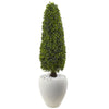 Nearly Natural 5962 41" Artificial Green Boxwood Topiary with White Planter, UV Resistant (Indoor/Outdoor)
