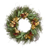 Nearly Natural 20`` Cedar, Ruscus, Berries and Golden Eucalyptus Artificial Wreath