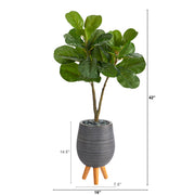 Nearly Natural T2574 3.5` Fiddle Leaf Fig Artificial Tree in Gray Planter