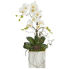 Nearly Natural 24`` Phalaenopsis Orchid and Echeveria Succulent Artificial Arrangement in Marble Finished Vase