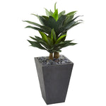 Nearly Natural 9517 37" Artificial Green Double Agave Succulent Plant in Slate Planter