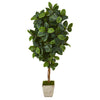 Nearly Natural T1091 6' Artificial Green Rubber Leaf Tree in Country White Planter