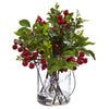 Nearly Natural 4545 Artificial Red Berry Boxwood in Glass Jar