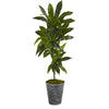 Nearly Natural 4`Dracaena Artificial Plant in Decorative Tin Planter (Real Touch)