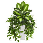 Nearly Natural 8362 27" Artificial Green Stephanotis & Dieffenbachia Plant in White Vase