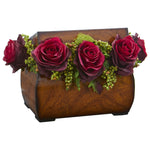 Nearly Natural Roses Artificial Arrangement in Decorative Chest