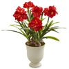 Nearly Natural P1316 3.5' Artificial Green & Red Amaryllis Plant in Decorative Urn
