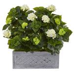 Nearly Natural 9418 33" Artificial Green & White Hydrangea Plant in Stone Planter