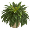 Nearly Natural 8052 22" Artificial Green Boston Fern Plant in Sandstone Planter