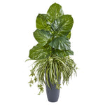 Nearly Natural 8715 49" Artificial Green Spider & Pothos Plant in Gray Planter