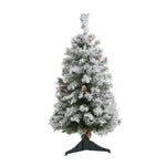 Nearly Natural 3` Flocked White River Mountain Pine Artificial Christmas Tree with Pinecones