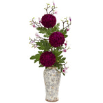 Nearly Natural A1195 45" Artificial Green & Purple Magnolia & Mum Arrangement in Floral Vase
