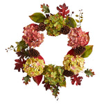 Nearly Natural W1225 25`` Autumn Hydrangea and Pinecones Fall Artificial Wreath