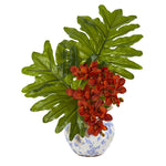 Nearly Natural 22`` Phalaenopsis Orchid and Philo Leaf Artificial Arrangement in Floral Vase