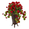 Nearly Natural 8183 35" Artificial Red Geranium Plant in Stand Planter