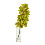 Nearly Natural A1492-GR 28” Cymbidium Orchid Artificial Arrangement in Glass Vase