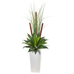 Nearly Natural 8605 4.5" Artificial Green Giant Agave Succulent Plant in White Planter