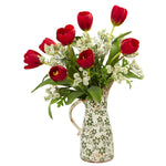 Nearly Natural Tulips and Italian Chrysanthemum Artificial Arrangement in Pitcher Vase