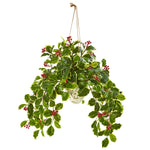 Nearly Natural 8592 30" Artificial Green Real Touch Variegated Holly Berry Plant in Hanging Vase