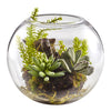 Nearly Natural 4564 6.5" Artificial Green Mix Succulent Garden with Glass Vase