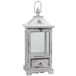 Nearly Natural 7017 17.25" White Distressed Wooden Lantern with Drawers