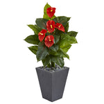 Nearly Natural 6427 4' Artificial Green & Red Real Touch Anthurium Plant in Slate Planter 