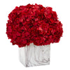 Nearly Natural 1648 Red Hydrangea Artificial Silk Arrangement in Marble Vase