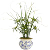 Nearly Natural 3.5`Cyperus and Grass Artificial Plant in Vintage Floral Planter