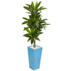 Nearly Natural 6477 5' Artificial Green Dracaena Plant in Turquoise Tower Vase