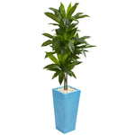 Nearly Natural 6477 5' Artificial Green Dracaena Plant in Turquoise Tower Vase