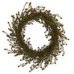 Nearly Natural 20`` Boxwood and Berries Artificial Wreath