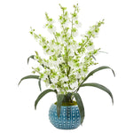 Nearly Natural Dancing Lady Orchid Artificial Arrangement in Blue Vase