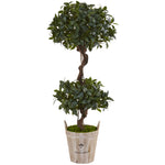 Nearly Natural 5842 4.5' Artificial Green Sweet Bay Double Topiary Tree in Farmhouse Planter