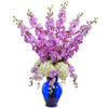 Nearly Natural Delphinium and Hydrangea Artificial Arrangement in Blue Vase