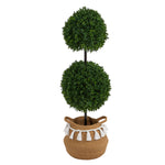Nearly Natural T2946 3.5` Boxwood Artificial Topiary Tree in Natural Cotton Planter with Tassels