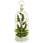 Nearly Natural 8260 16" Artificial Green Succulent Garden Plant in Birdcage