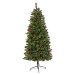 Nearly Natural 6` Mixed Pine Artificial Christmas Tree with 250 Clear LED Lights, Pine Cones and Berries