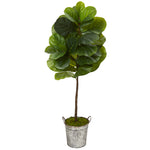 Nearly Natural T1159 4' Artificial Green Real Touch Fiddle Leaf Tree in Vintage Metal Pail