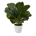 Nearly Natural P1646 11” Fiddle Leaf Artificial Plant in White Planter (Real Touch)