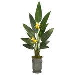 Nearly Natural 62``Bird of Paradise Artificial Plant in Vintage Metal Planter (Real Touch)