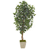 Nearly Natural 9857 65" Artificial Green Ficus Tree in Country White Planter