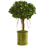 Nearly Natural 9062 3' Artificial Green Ficus Tree in Green Metal Planter