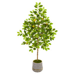 Nearly Natural 9617 52" Artificial Green Lemon Tree in Stoneware Vase with Gold Trimming