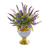 Nearly Natural A1010 19" Artificial Green & Purple Lavender Arrangement in Decorative Urn