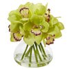 Nearly Natural Cymbidium Orchid Artificial Arrangement in Glass Vase
