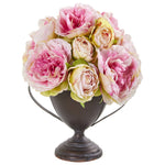 Nearly Natural 11`` Peony Artificial Arrangement in Metal Goblet